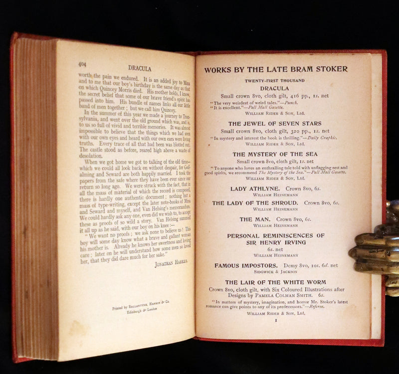 1913 Rare Edition - DRACULA by Bram Stoker, a Gothic Vampire Story.