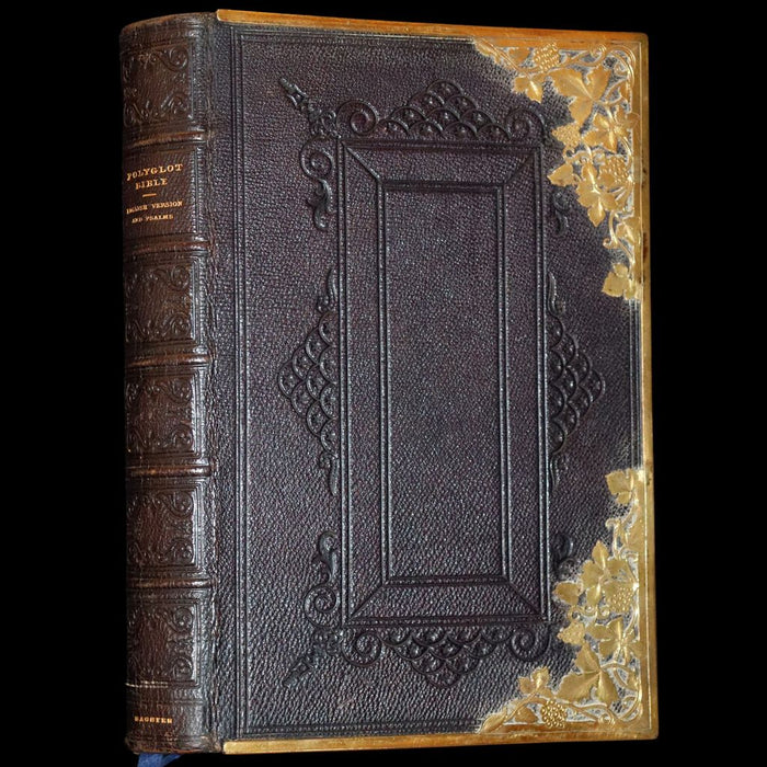 1850 Rare Book bound by Bagster - POLYGLOT BIBLE,  OLD AND NEW TESTAMENTS. Clasp.