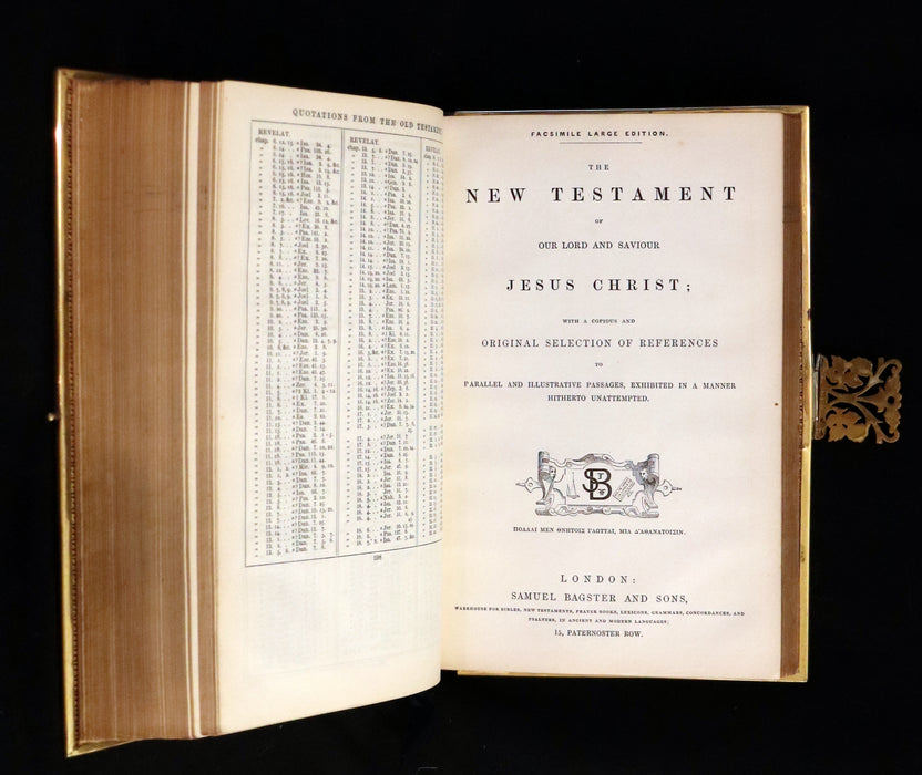 1850 Rare Book bound by Bagster - POLYGLOT BIBLE,  OLD AND NEW TESTAMENTS. Clasp.