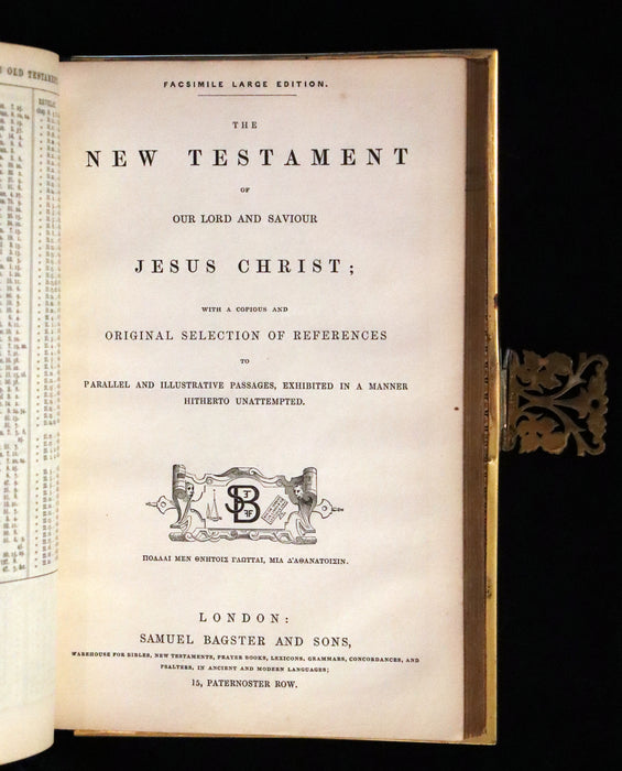 1850 Rare Book bound by Bagster - POLYGLOT BIBLE,  OLD AND NEW TESTAMENTS. Clasp.