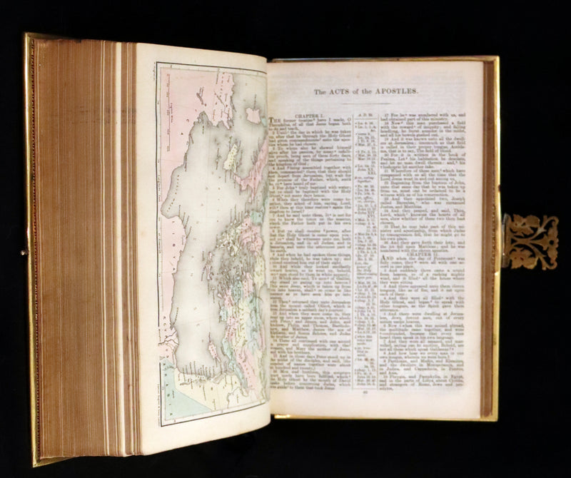 1850 Rare Book bound by Bagster - POLYGLOT BIBLE,  OLD AND NEW TESTAMENTS. Clasp.