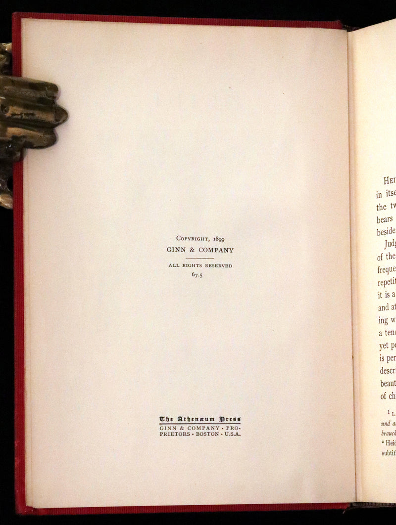 1899 Rare Book - HEIDI, A Little Swiss Girl's City and Mountain Life by Johanna Spyri.