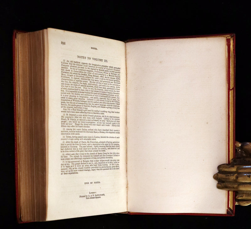 1833 Rare One volume First Edition - Corinne or Italy by Mme de Stael. Romanticism.