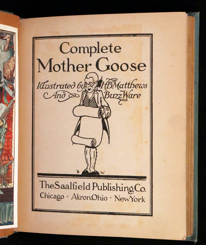 1915 Scarce First Edition - Complete Mother Goose Illustrated by H.B. Matthews and Buzz Ware.