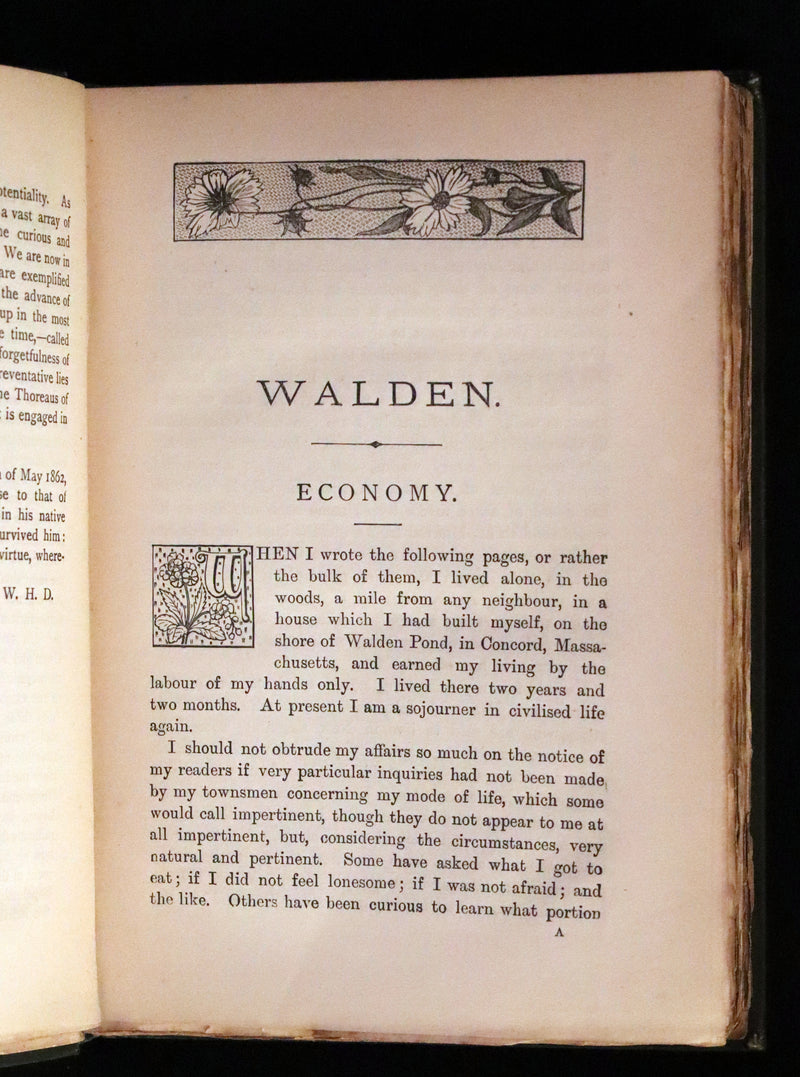 1886 Rare Victorian Book - WALDEN by Henry David THOREAU With an Introductory Note by Will H. Dircks.