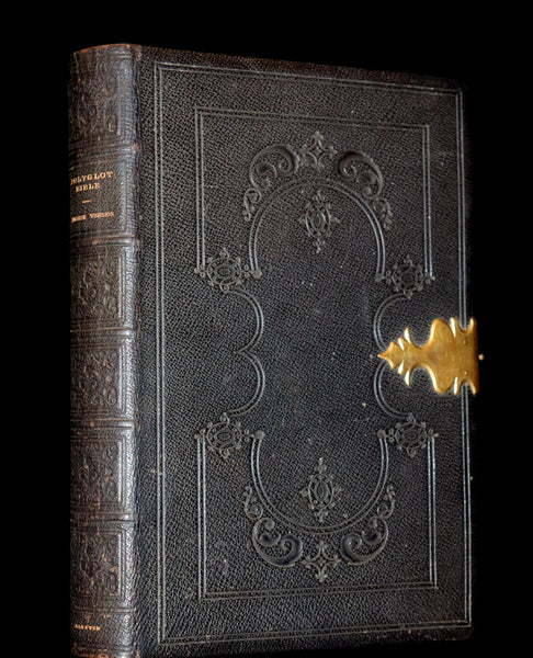 1870 Rare Book bound by Bagster - POLYGLOT BIBLE, OLD AND NEW TESTAMENTS with Clasp.
