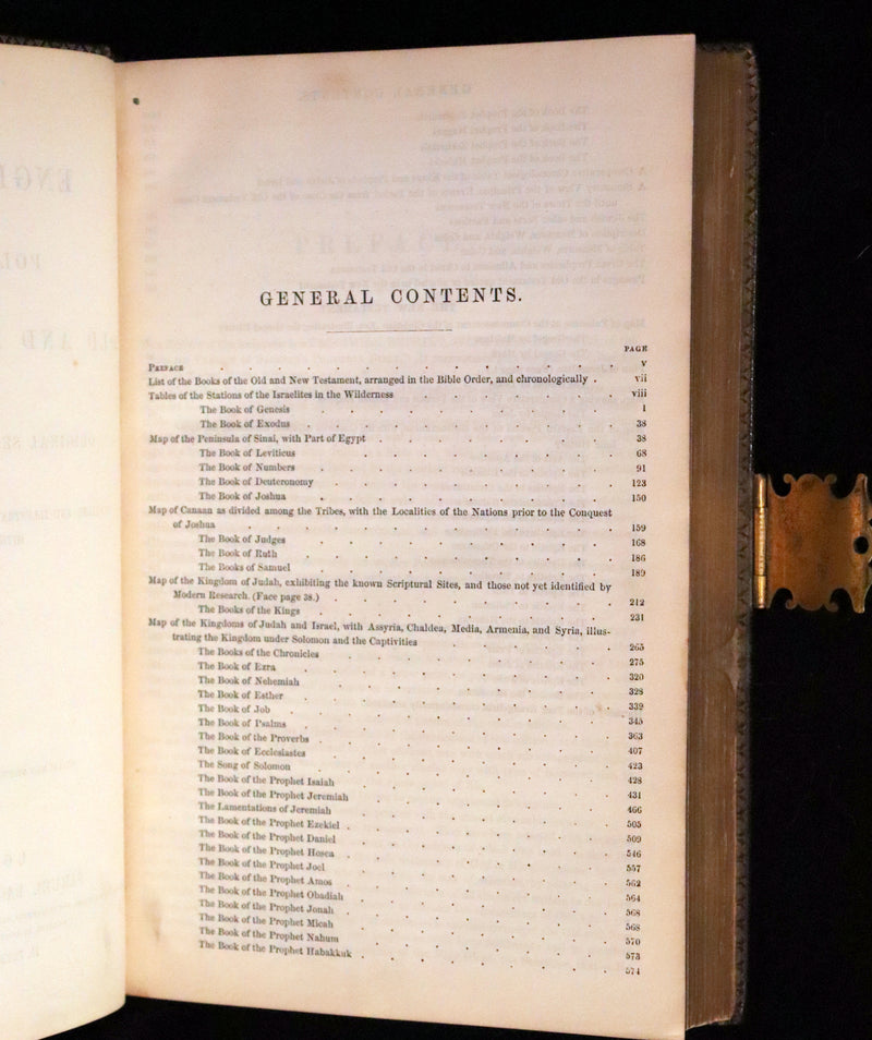 1870 Rare Book bound by Bagster - POLYGLOT BIBLE, OLD AND NEW TESTAMENTS with Clasp.