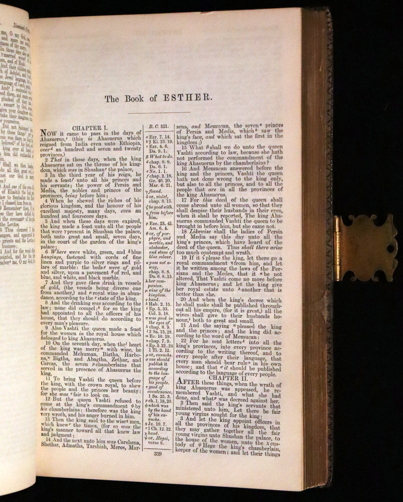 1870 Rare Book bound by Bagster - POLYGLOT BIBLE, OLD AND NEW TESTAMENTS with Clasp.