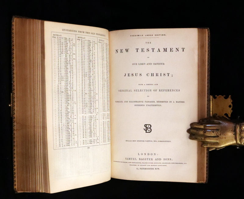1870 Rare Book bound by Bagster - POLYGLOT BIBLE, OLD AND NEW TESTAMENTS with Clasp.