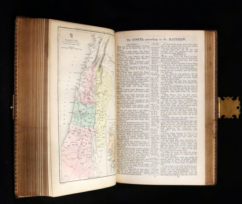 1870 Rare Book bound by Bagster - POLYGLOT BIBLE, OLD AND NEW TESTAMENTS with Clasp.