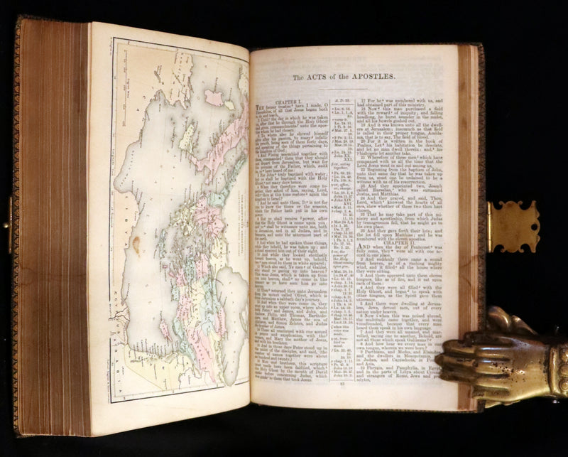 1870 Rare Book bound by Bagster - POLYGLOT BIBLE, OLD AND NEW TESTAMENTS with Clasp.