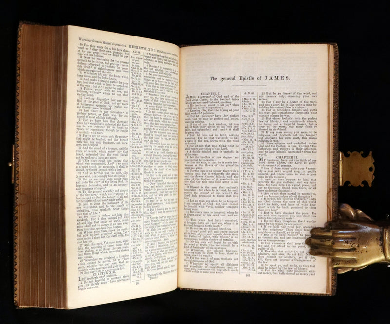 1870 Rare Book bound by Bagster - POLYGLOT BIBLE, OLD AND NEW TESTAMENTS with Clasp.