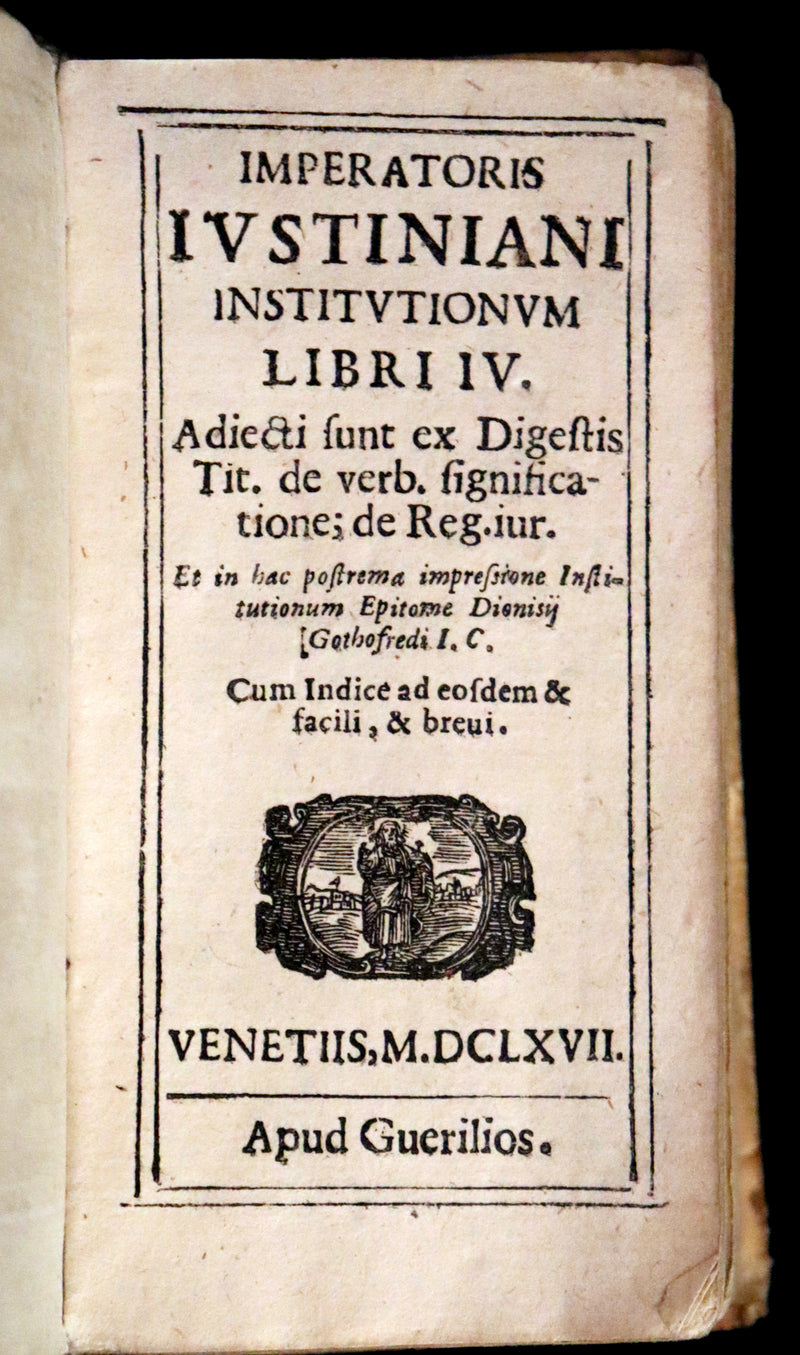 1667 Scarce Latin vellum Book - The Four Books of the Institutions of Emperor Justinian - Imperatoris justiniani institutionum libri IV.