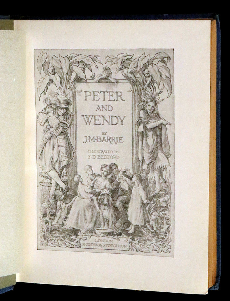 1911 Scarce PETER PAN Edition - Peter and Wendy by J.M. Barrie illustrated by F.D. Bedford with Tipped-in Color Frontispiece.