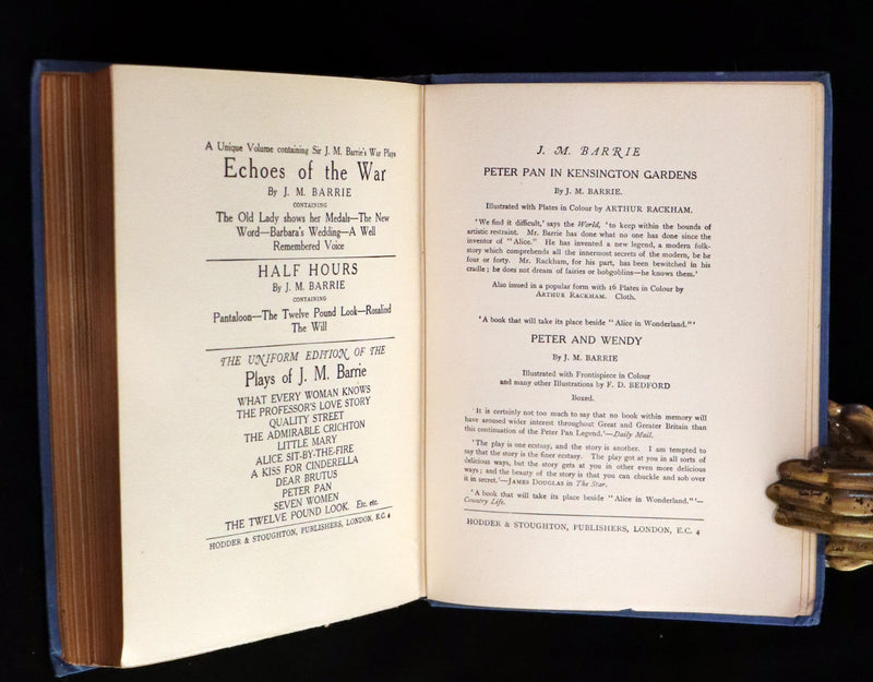 1911 Scarce PETER PAN Edition - Peter and Wendy by J.M. Barrie illustrated by F.D. Bedford with Tipped-in Color Frontispiece.