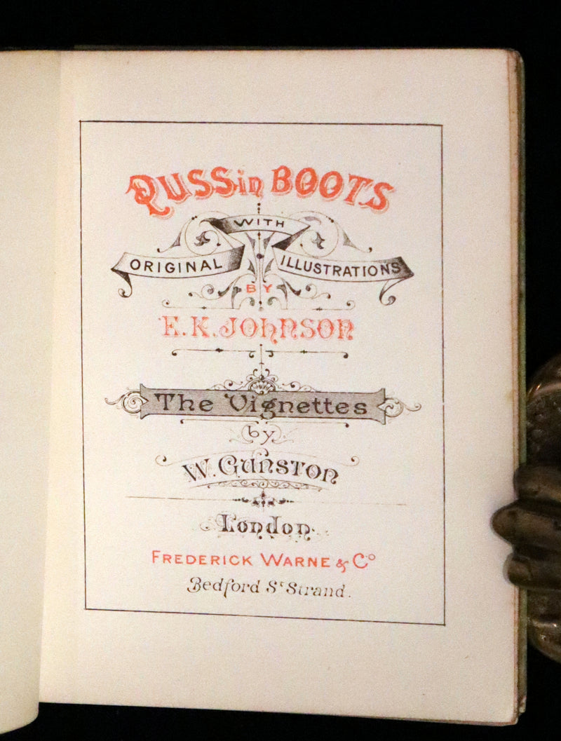1880 Rare Book Edition - Puss in Boots Illustrated in color by Edward Killingworth Johnson.