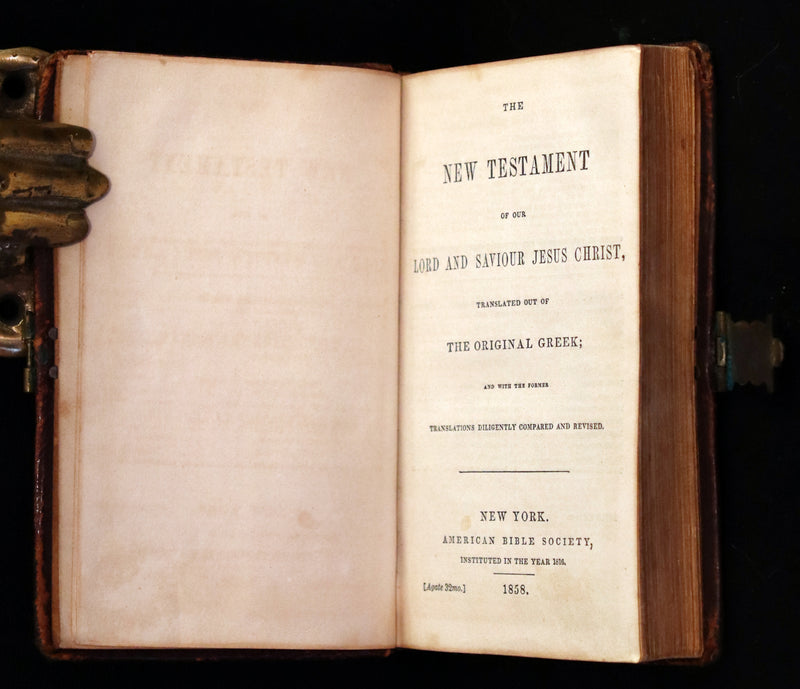 1858 Rare small Bible with Clasp - The New Testament Of Our Lord And Saviour Jesus Christ.