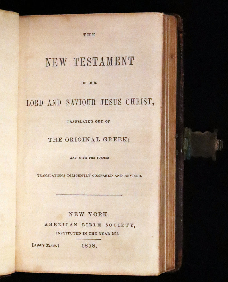 1858 Rare small Bible with Clasp - The New Testament Of Our Lord And Saviour Jesus Christ.