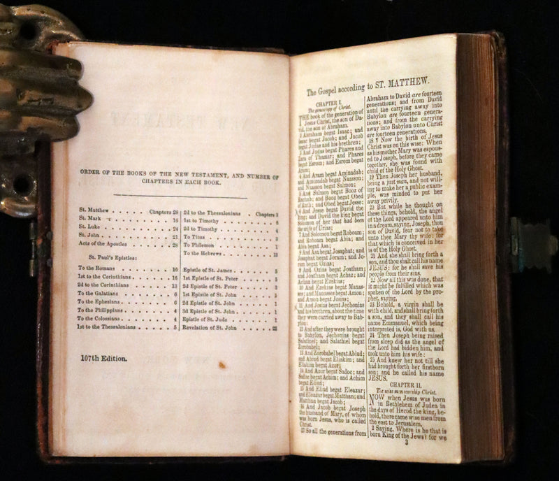 1858 Rare small Bible with Clasp - The New Testament Of Our Lord And Saviour Jesus Christ.