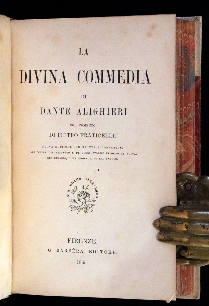 1865 Rare Italian Vellum Book - La Divina Commedia di DANTE ALIGHIERI - Divine Comedy.