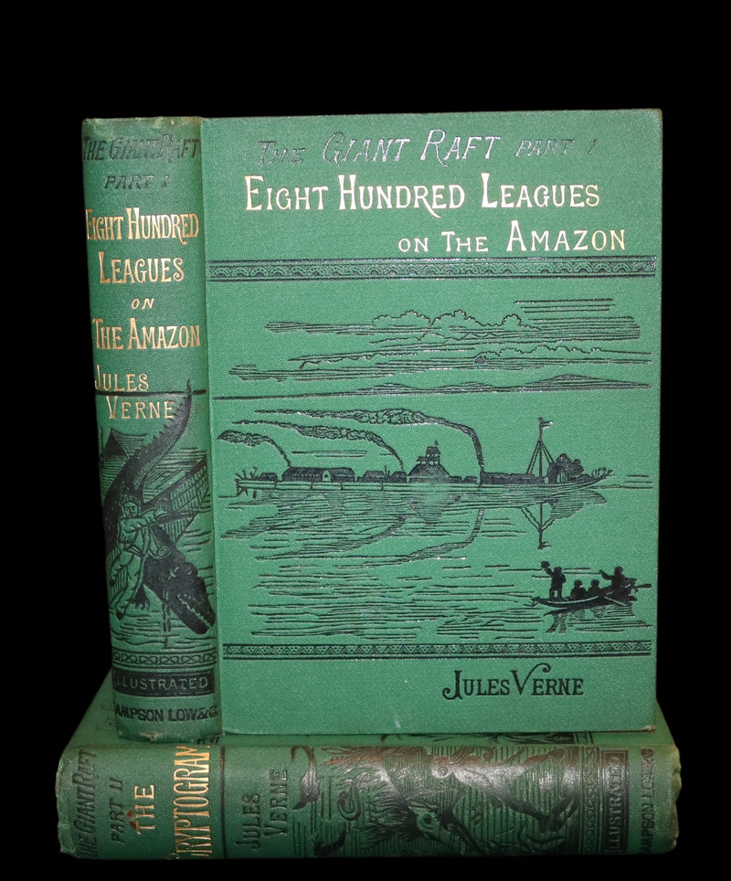 1885 Rare Complete set - Jules Verne The Giant Raft I & II. Eight Hundred Leagues on the Amazon & The Cryptogram.