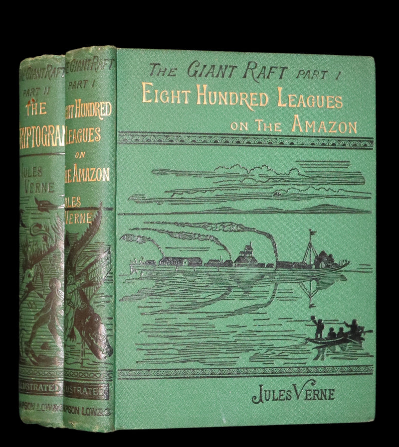 1885 Rare Complete set - Jules Verne The Giant Raft I & II. Eight Hundred Leagues on the Amazon & The Cryptogram.