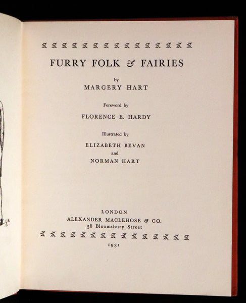 1931  Rare 1stED inscribed by the Author - Furry Folk & Fairies by Margery Hart, Illustrated by Elizabeth Bevan & Norman Hart.