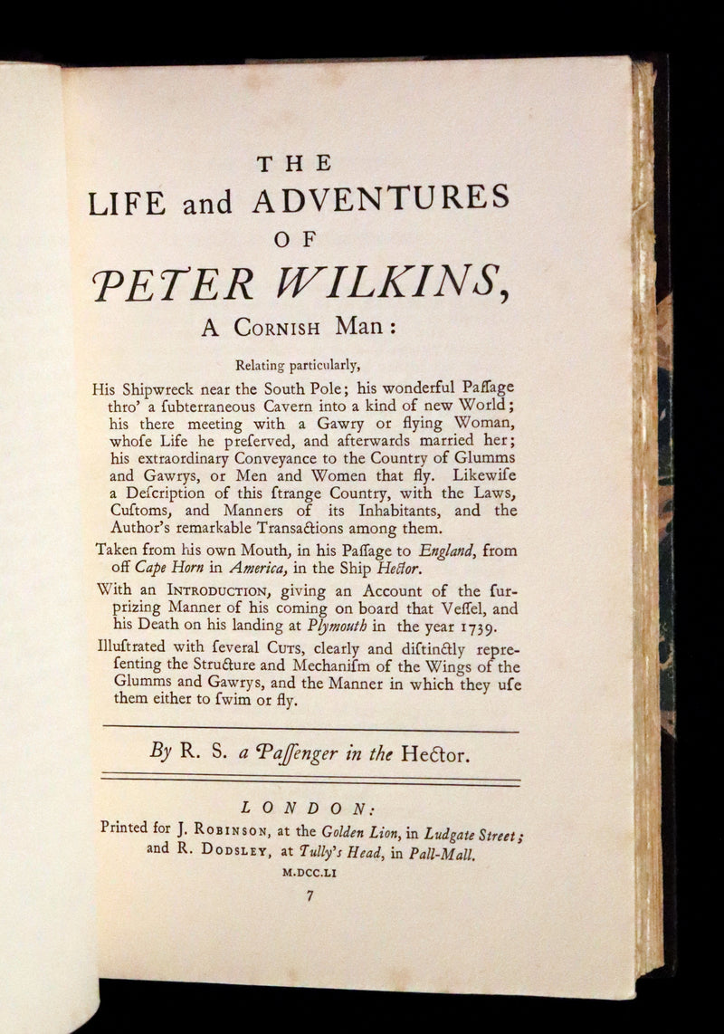 1925 Rare Edition Bound by Bayntun - THE LIFE & ADVENTURES OF PETER WILKINS, Utopian & Early Science Fiction Masterpiece.