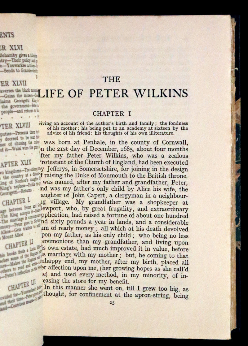 1925 Rare Edition Bound by Bayntun - THE LIFE & ADVENTURES OF PETER WILKINS, Utopian & Early Science Fiction Masterpiece.