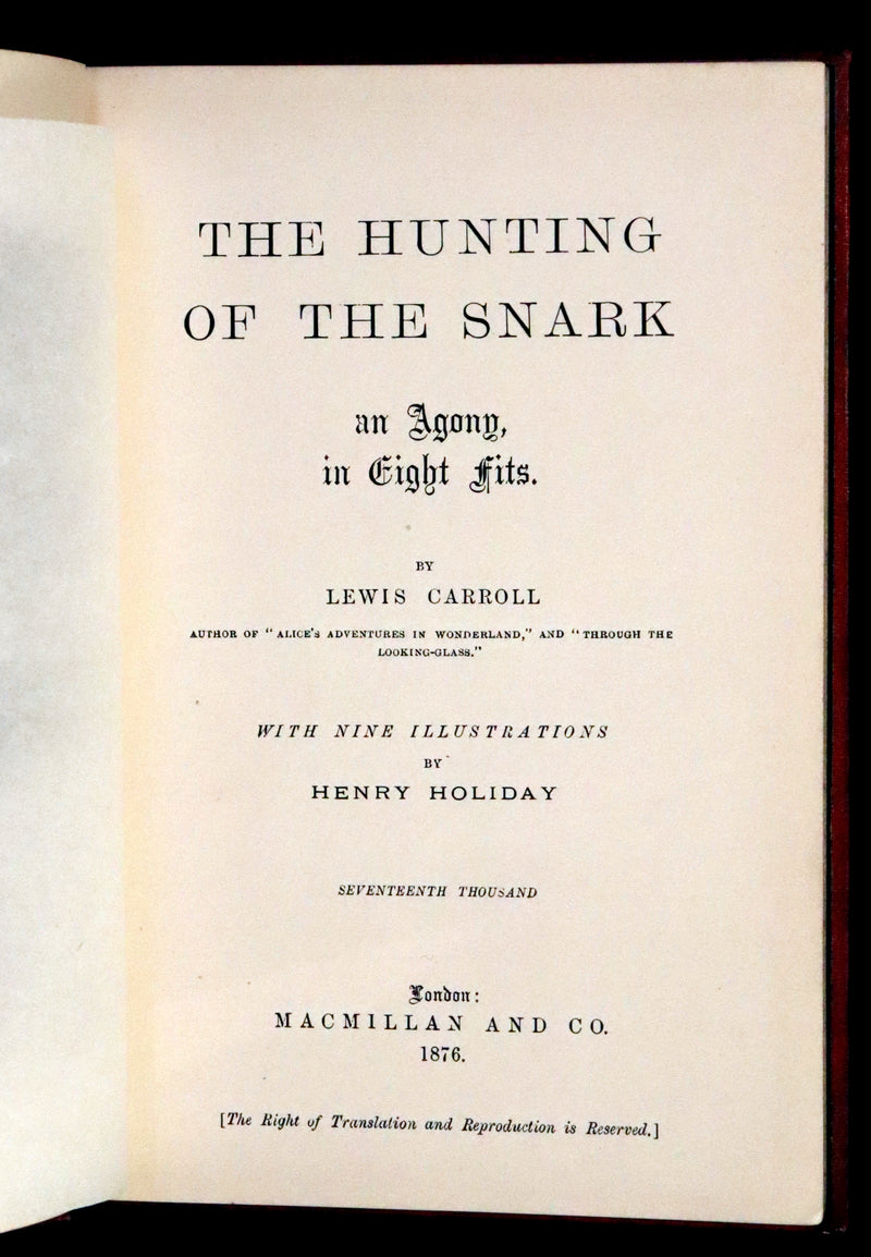 1876 Rare Victorian Book - The Hunting of the SNARK by Lewis Carroll.