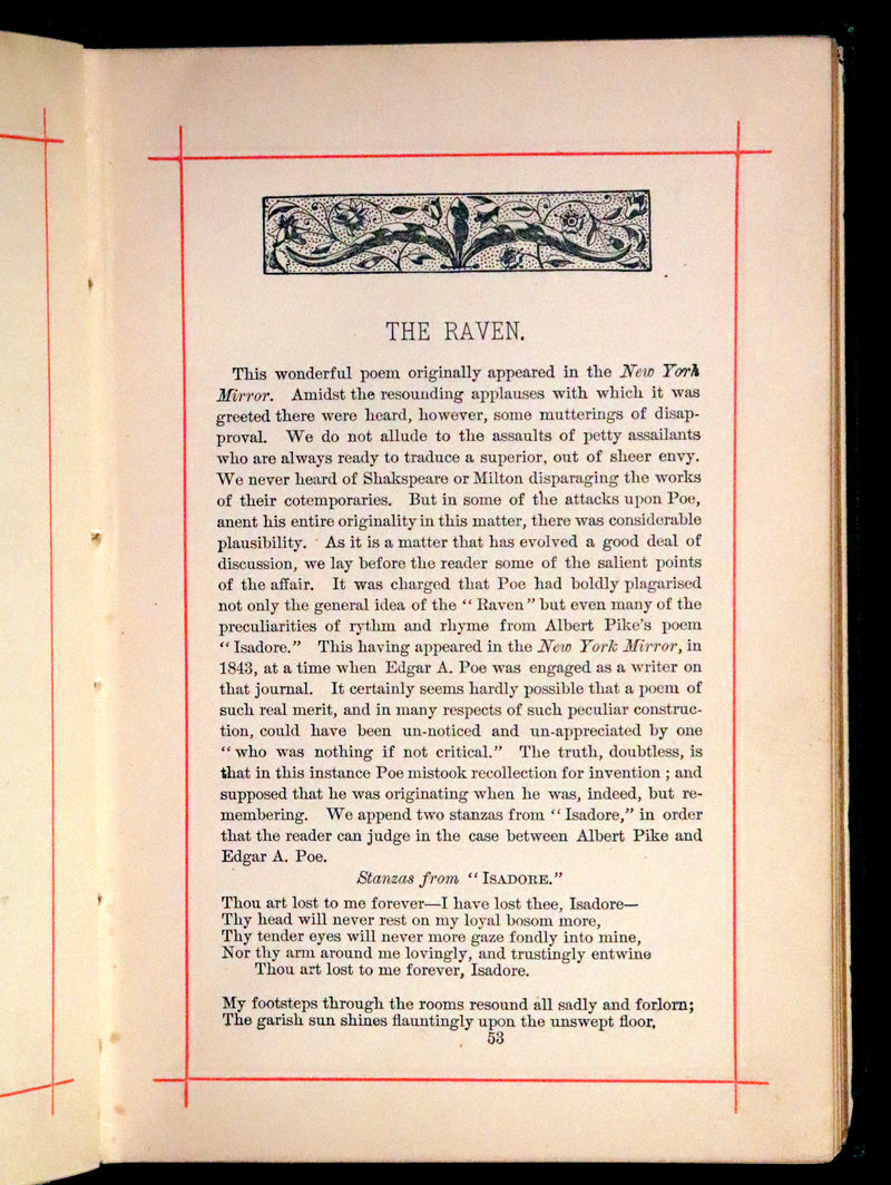 1882 Rare Book - Poems of EDGAR ALLAN POE with a full and impartial Memoir of the Poet.