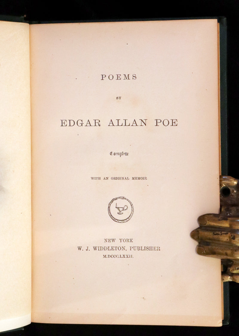 1872 Rare Book - Poems by Edgar Allan Poe. Complete with an Original Memoir. (The Raven, Lenore, Ulalume, ...).