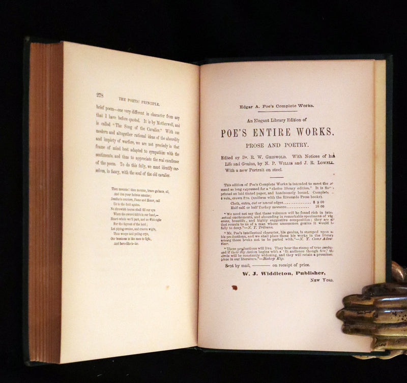 1872 Rare Book - Poems by Edgar Allan Poe. Complete with an Original Memoir. (The Raven, Lenore, Ulalume, ...).