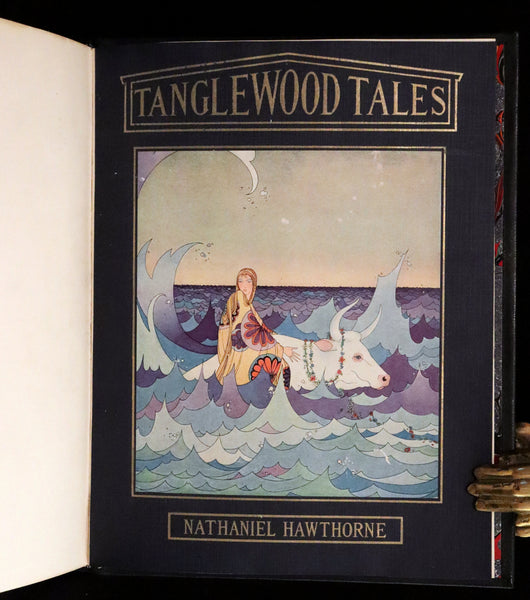 1921 Rare First Edition in Calf Binding - Tanglewood Tales by N. Hawthorne illustrated by Virginia Frances Sterrett.