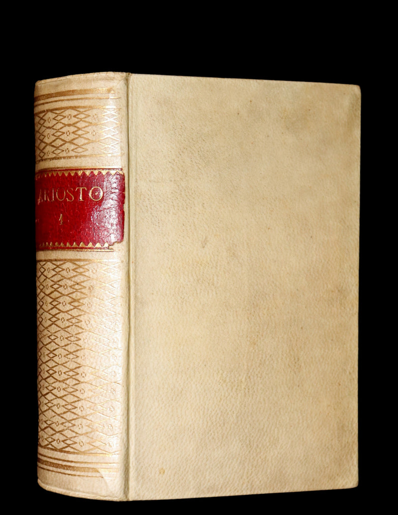 1872 Rare Italian Vellum Chivalry Book Set - Orlando Furioso Di Ludovico Ariosto - The Frenzy of Orlando.