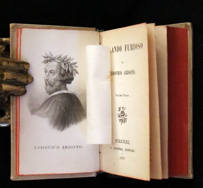 1872 Rare Italian Vellum Chivalry Book Set - Orlando Furioso Di Ludovico Ariosto - The Frenzy of Orlando.