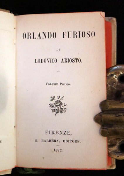 1872 Rare Italian Vellum Chivalry Book Set - Orlando Furioso Di Ludovico Ariosto - The Frenzy of Orlando.