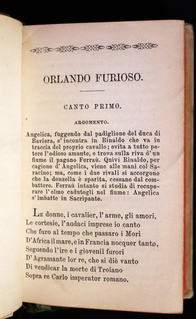 1872 Rare Italian Vellum Chivalry Book Set - Orlando Furioso Di Ludovico Ariosto - The Frenzy of Orlando.