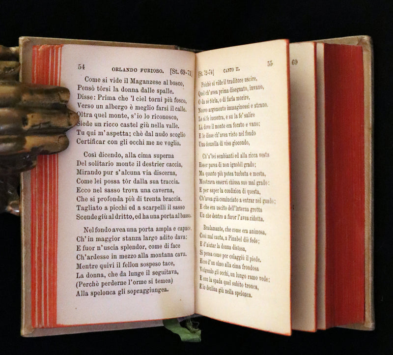 1872 Rare Italian Vellum Chivalry Book Set - Orlando Furioso Di Ludovico Ariosto - The Frenzy of Orlando.