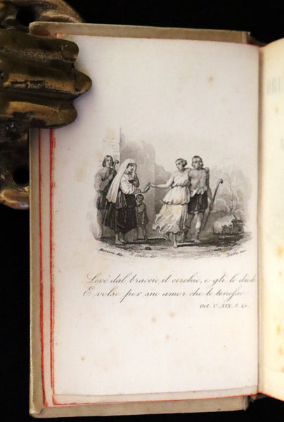 1872 Rare Italian Vellum Chivalry Book Set - Orlando Furioso Di Ludovico Ariosto - The Frenzy of Orlando.
