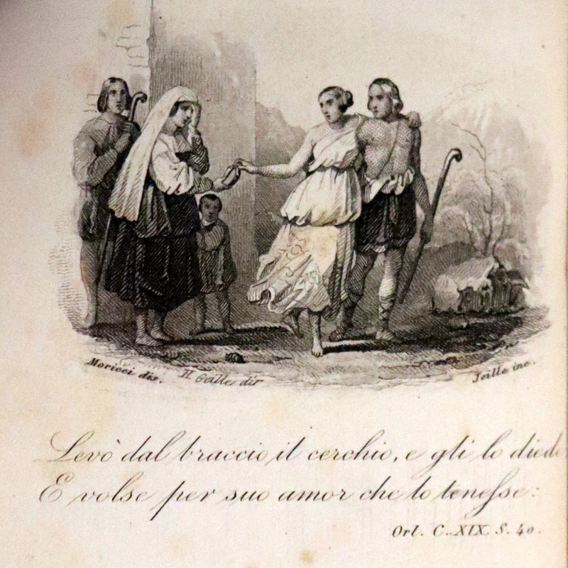 1872 Rare Italian Vellum Chivalry Book Set - Orlando Furioso Di Ludovico Ariosto - The Frenzy of Orlando.