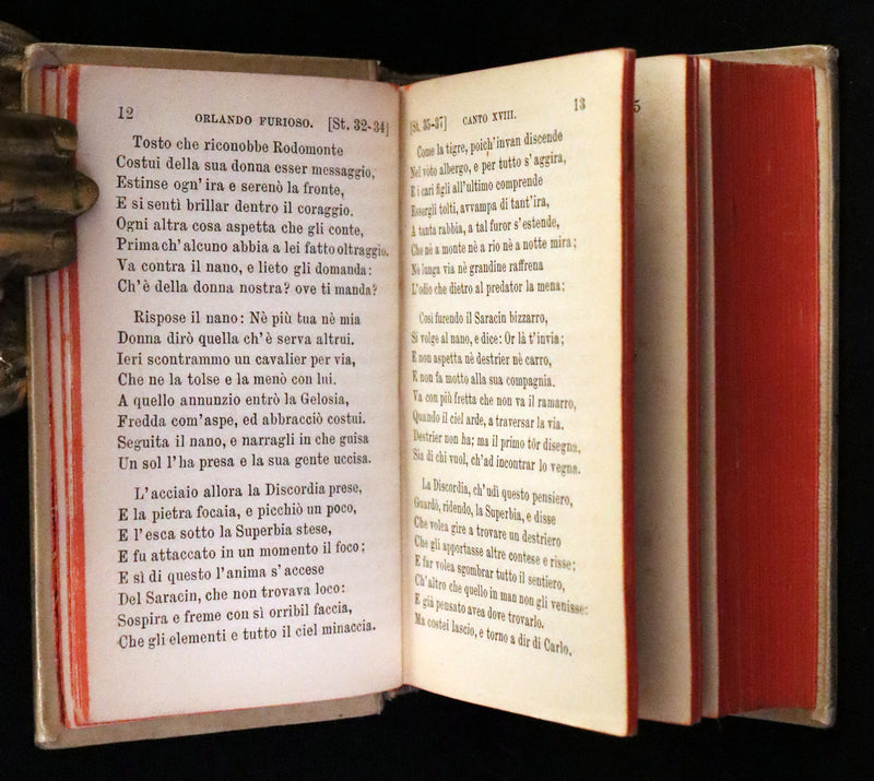 1872 Rare Italian Vellum Chivalry Book Set - Orlando Furioso Di Ludovico Ariosto - The Frenzy of Orlando.