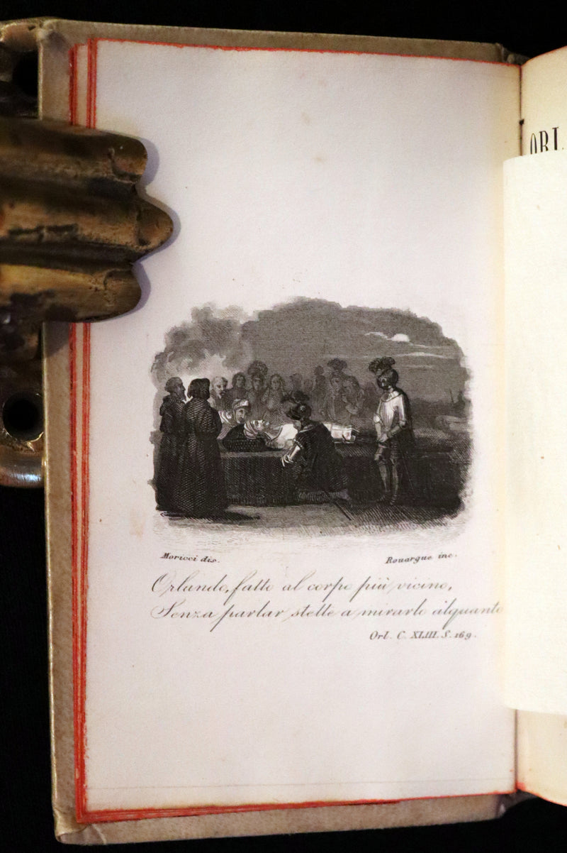 1872 Rare Italian Vellum Chivalry Book Set - Orlando Furioso Di Ludovico Ariosto - The Frenzy of Orlando.
