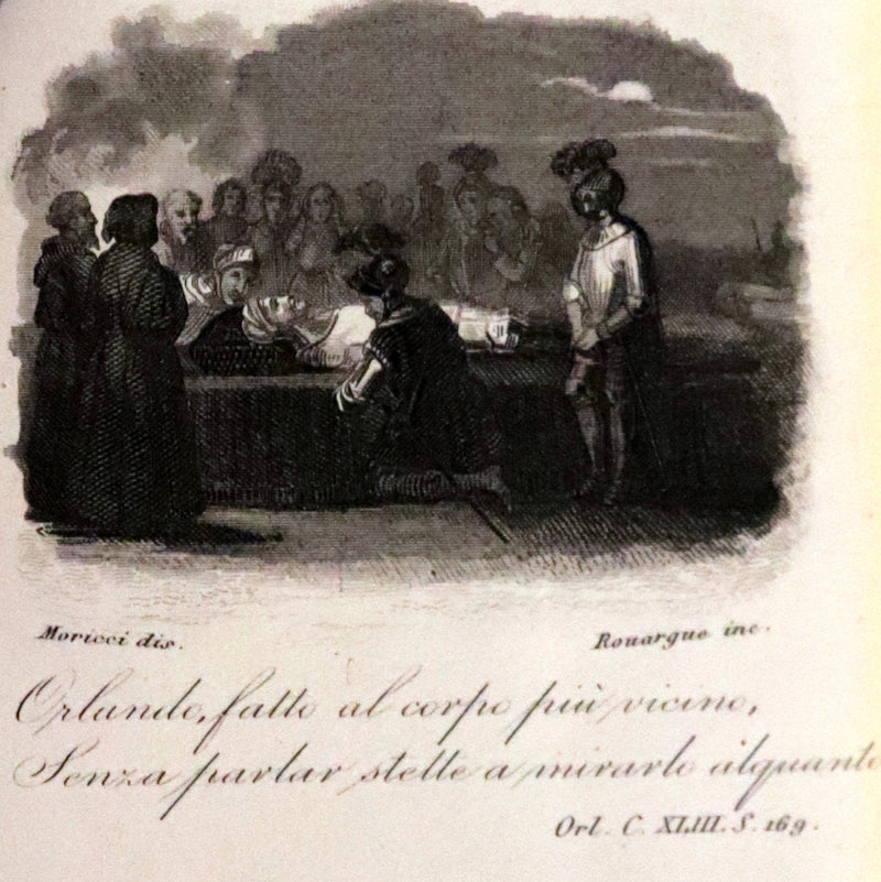 1872 Rare Italian Vellum Chivalry Book Set - Orlando Furioso Di Ludovico Ariosto - The Frenzy of Orlando.