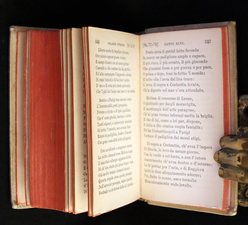 1872 Rare Italian Vellum Chivalry Book Set - Orlando Furioso Di Ludovico Ariosto - The Frenzy of Orlando.