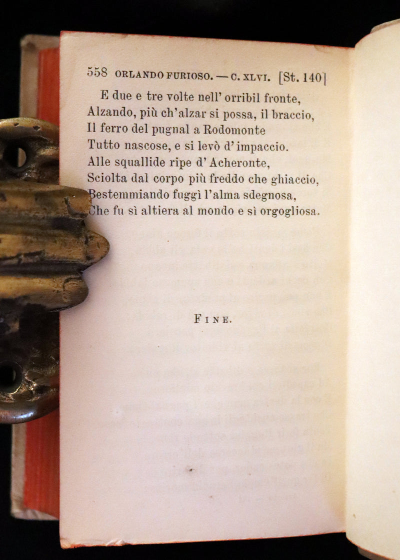 1872 Rare Italian Vellum Chivalry Book Set - Orlando Furioso Di Ludovico Ariosto - The Frenzy of Orlando.