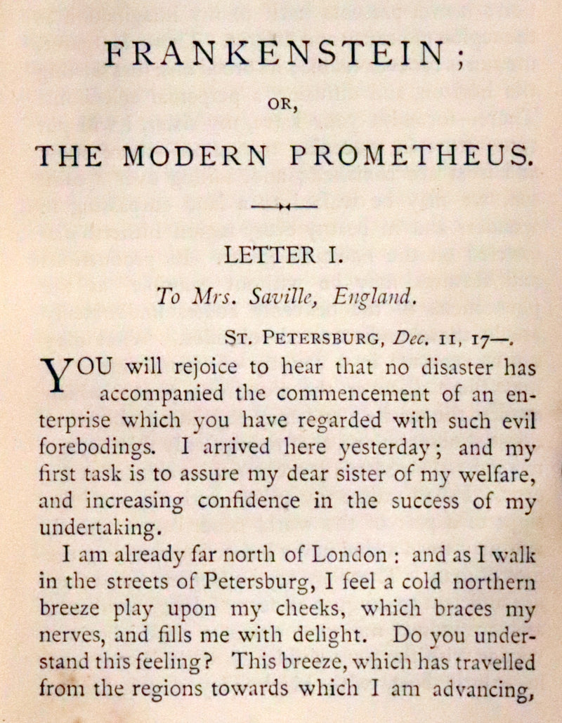 1888 Rare Early Edition - FRANKENSTEIN or The Modern Prometheus by Mary Shelley.