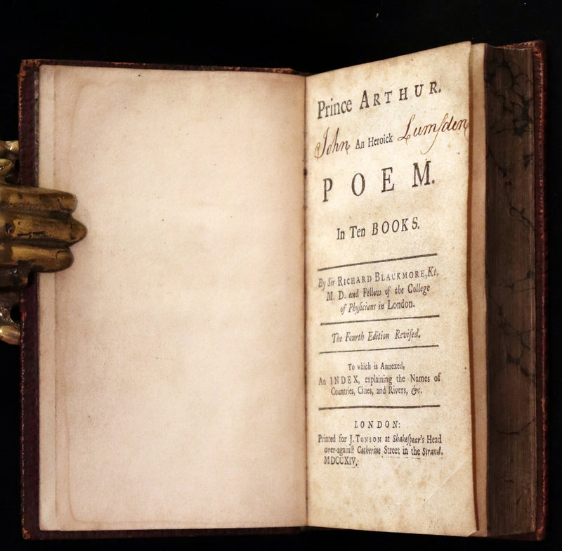 1714 Scarce  Book - Prince ARTHUR An Heroick Poem by Sir Richard Blackmore. KING ARTHUR.