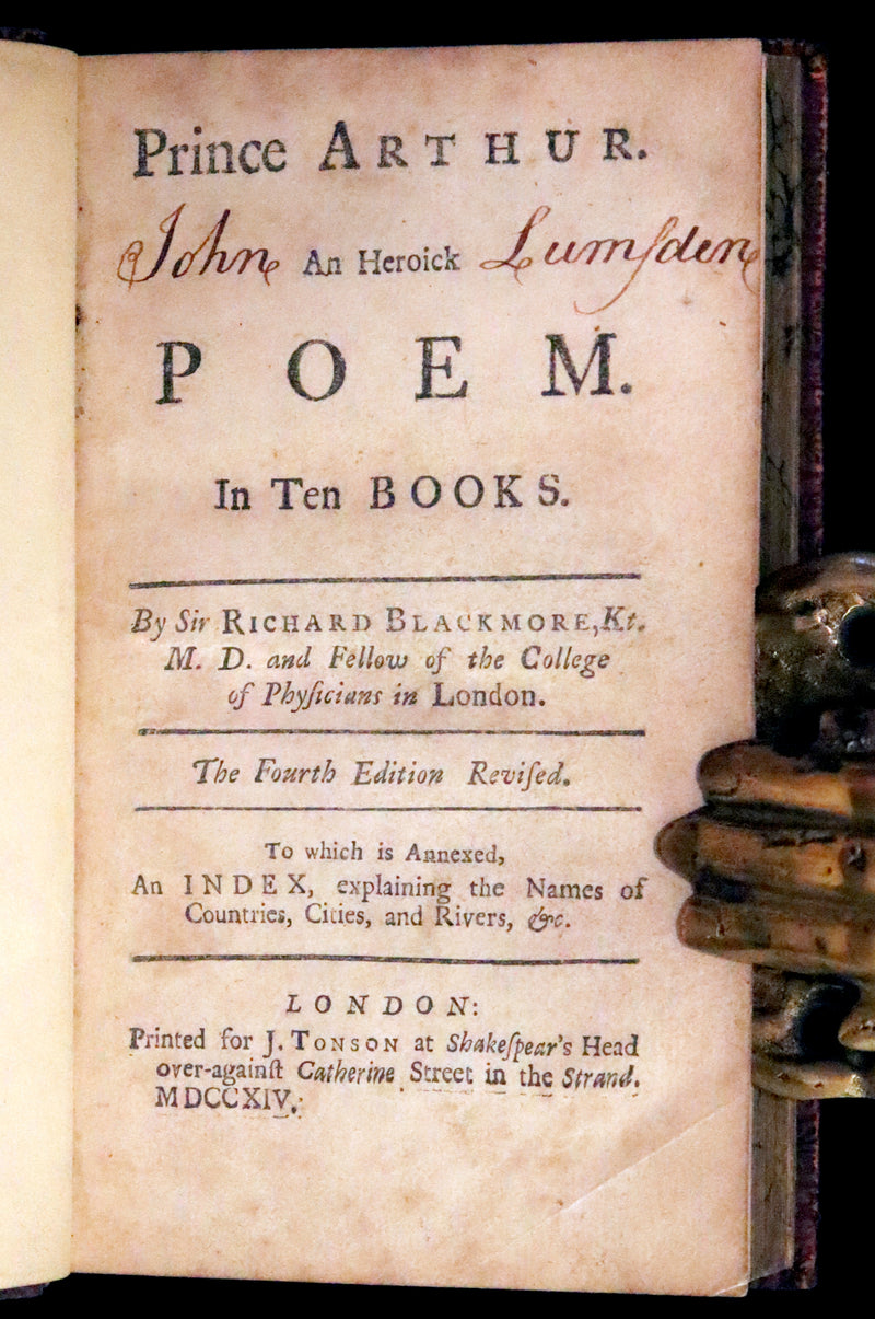 1714 Scarce  Book - Prince ARTHUR An Heroick Poem by Sir Richard Blackmore. KING ARTHUR.