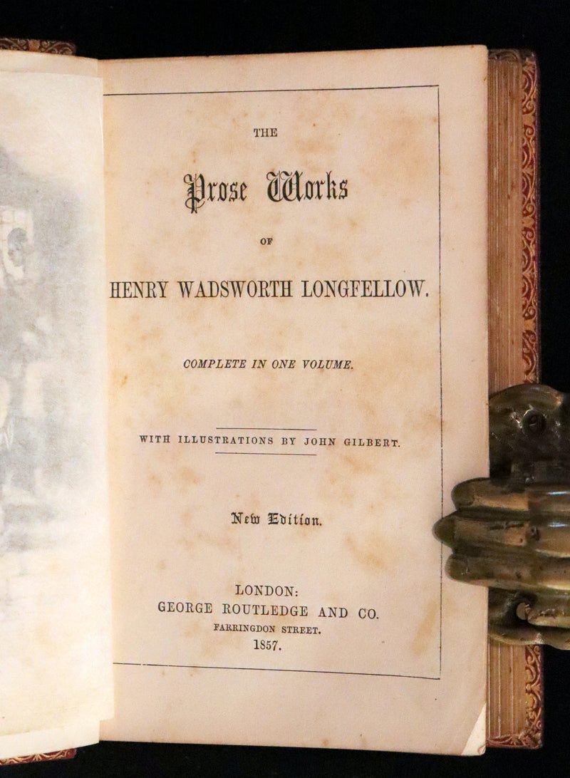 1857 Rare Victorian Book - The Prose Works of Longfellow Illustrated by Sir John Gilbert.